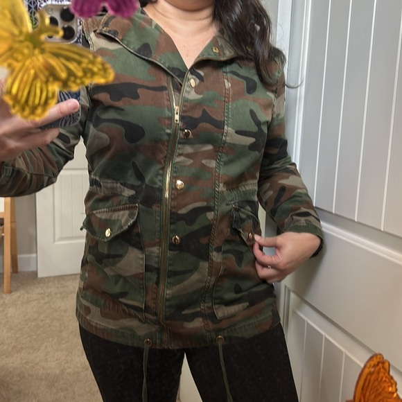 Forever 21 Camo Long Double-Breasted Utility Jacket Size L - Picture 5 of 11